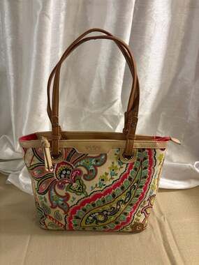 Spartina 449 Salt Meadow Signature Linen and Leather Zip Top Day Tote
